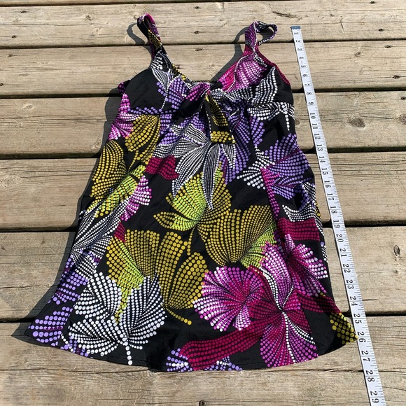 💜 Upstream Black & Multicolor Leaf Print Tankini Top - Size 14 - Picture 8 of 8